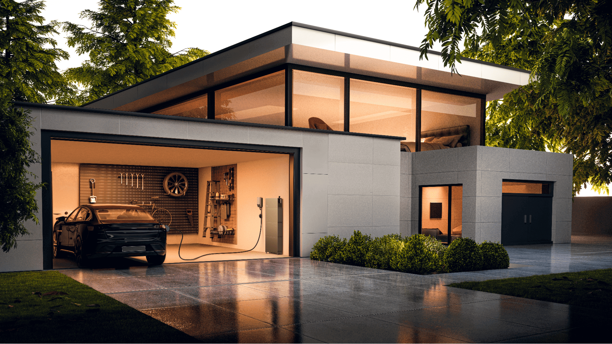 PowerOcean (Single-Phase) installed in garage and connected to car