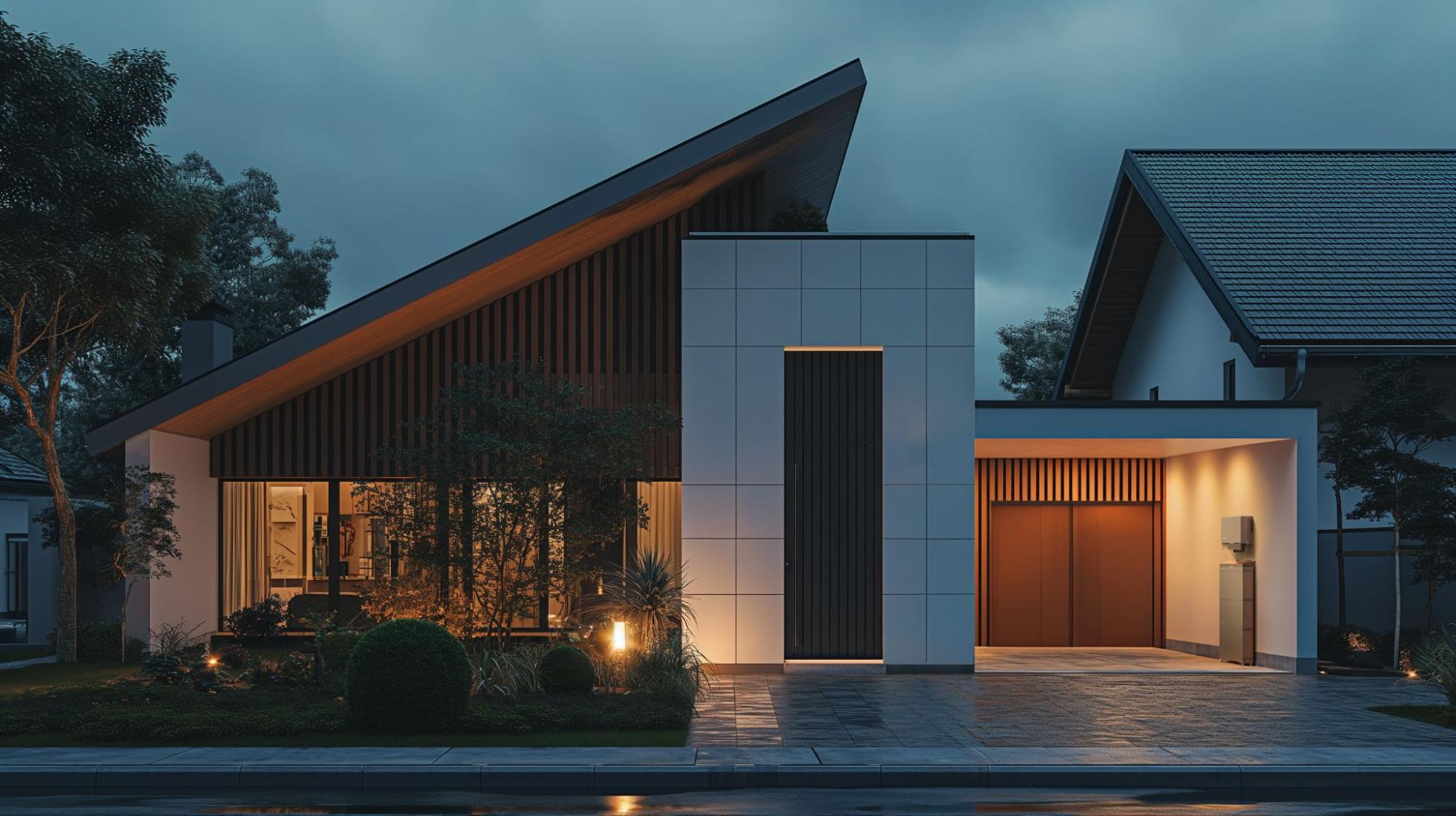 Modern house with outdoor lighting