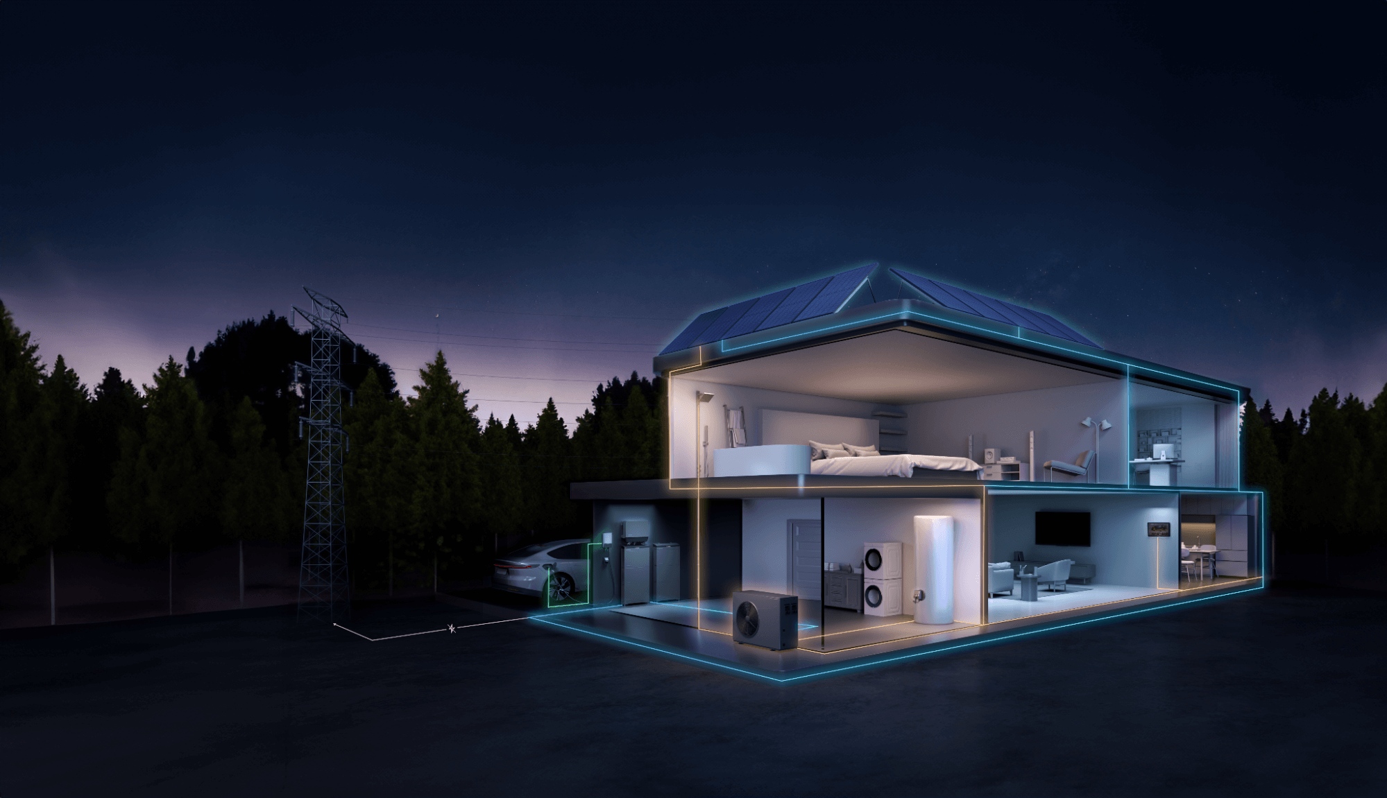 Home set in forest