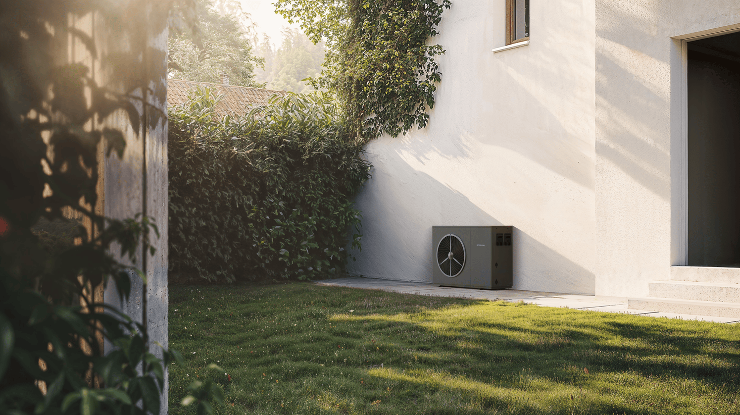 A heat pump unit outside a house