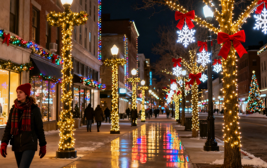 Les rues de la ville la veille de Noël