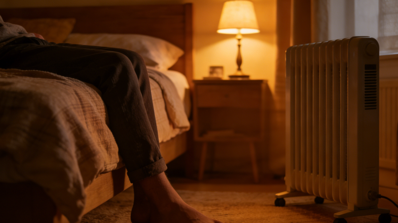 Calentador eléctrico en el dormitorio