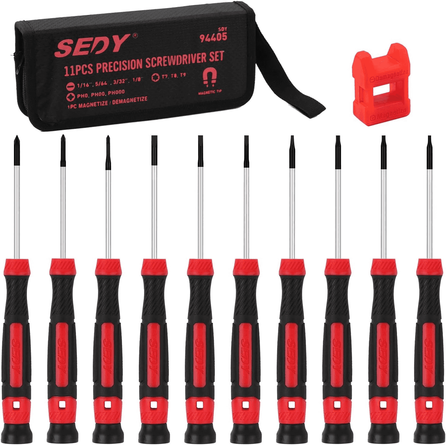 Precision screwdriver set with magnetic tips
