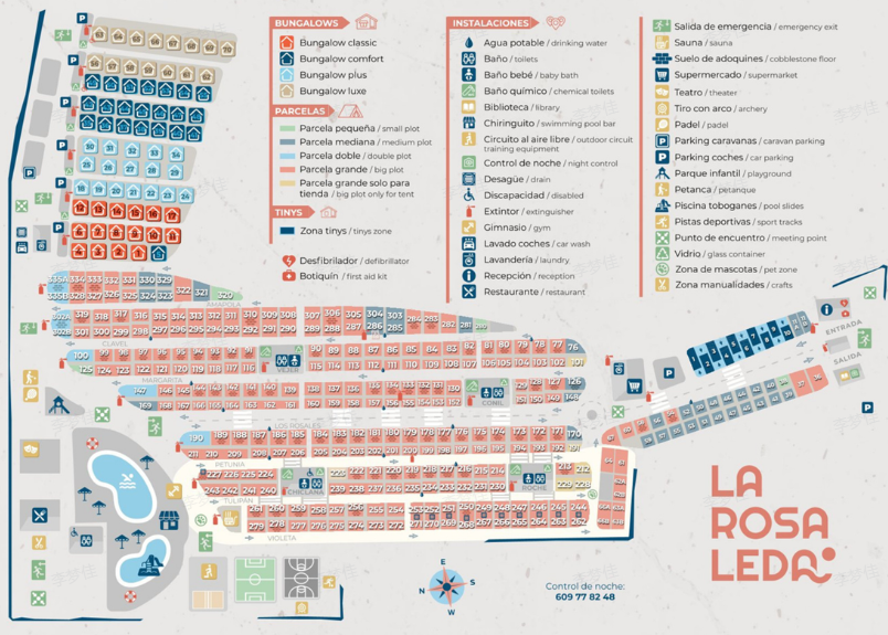Plano del camping la rosaleda