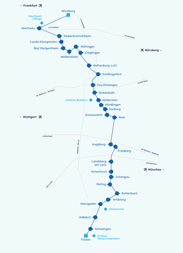 Würzburg-Füssen Wohnmobil-Urlaubsroute