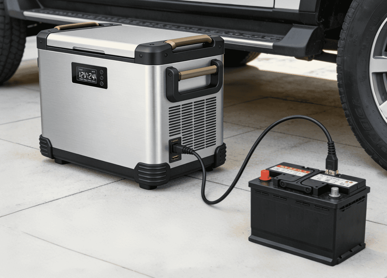 Portable compressor fridges can run directly from a 12V or 24V vehicle battery