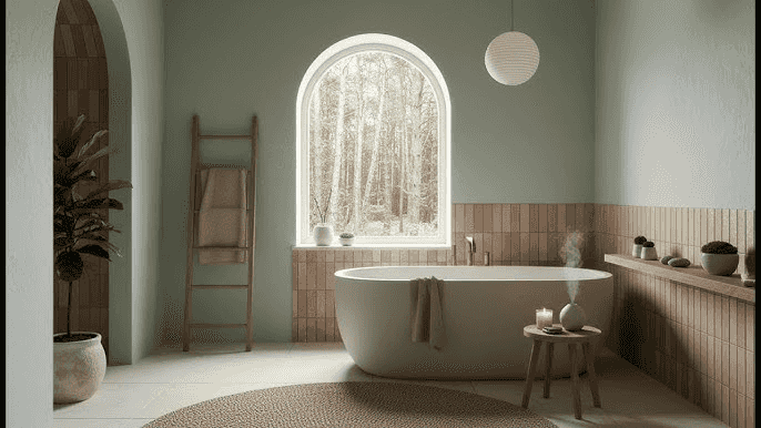 Modern minimalist bathroom with neutral tones and clean lines