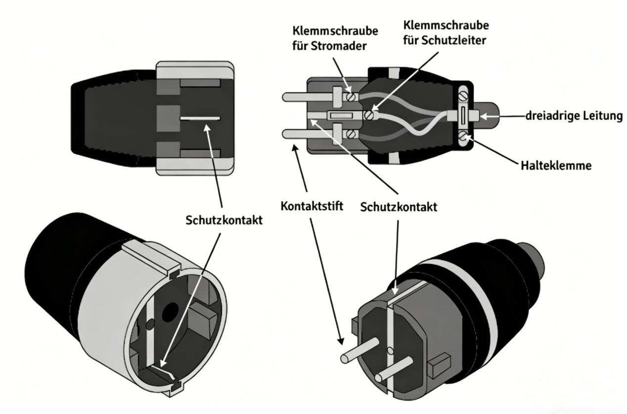 Demontage Schuko-Stecker anschließen