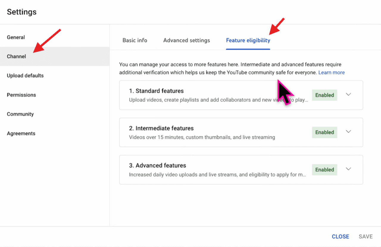 Enable live streaming on your channel