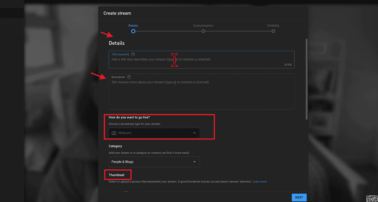 Set stream title, description, and privacy