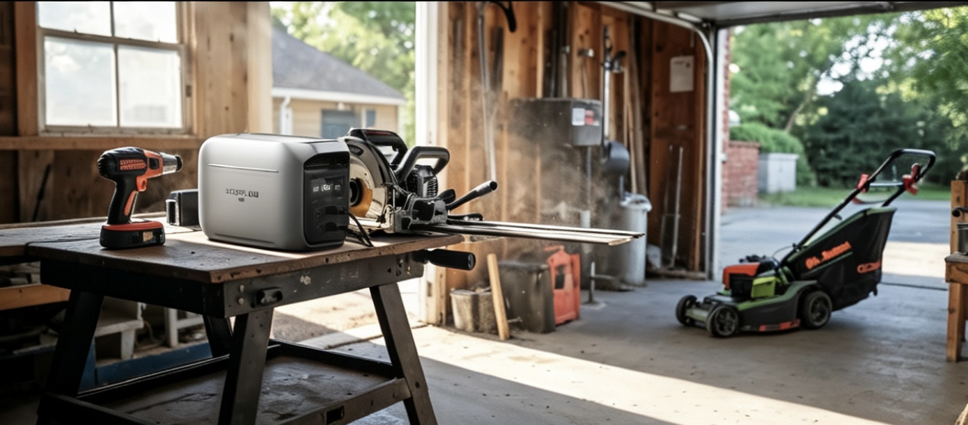 Alimentation électrique d'un abri de jardin par station portable