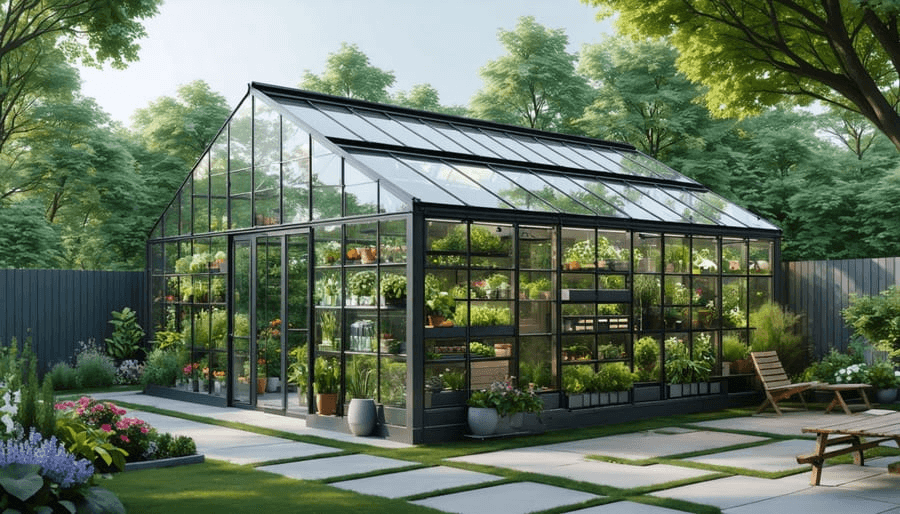 Space-saving greenhouse combined with shed