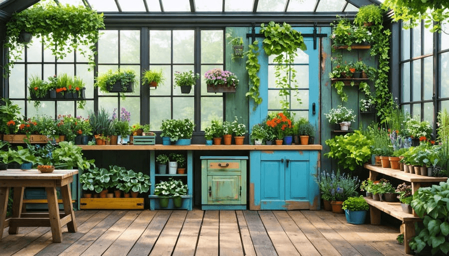 Workbench area in Greenhouse shed combo setup