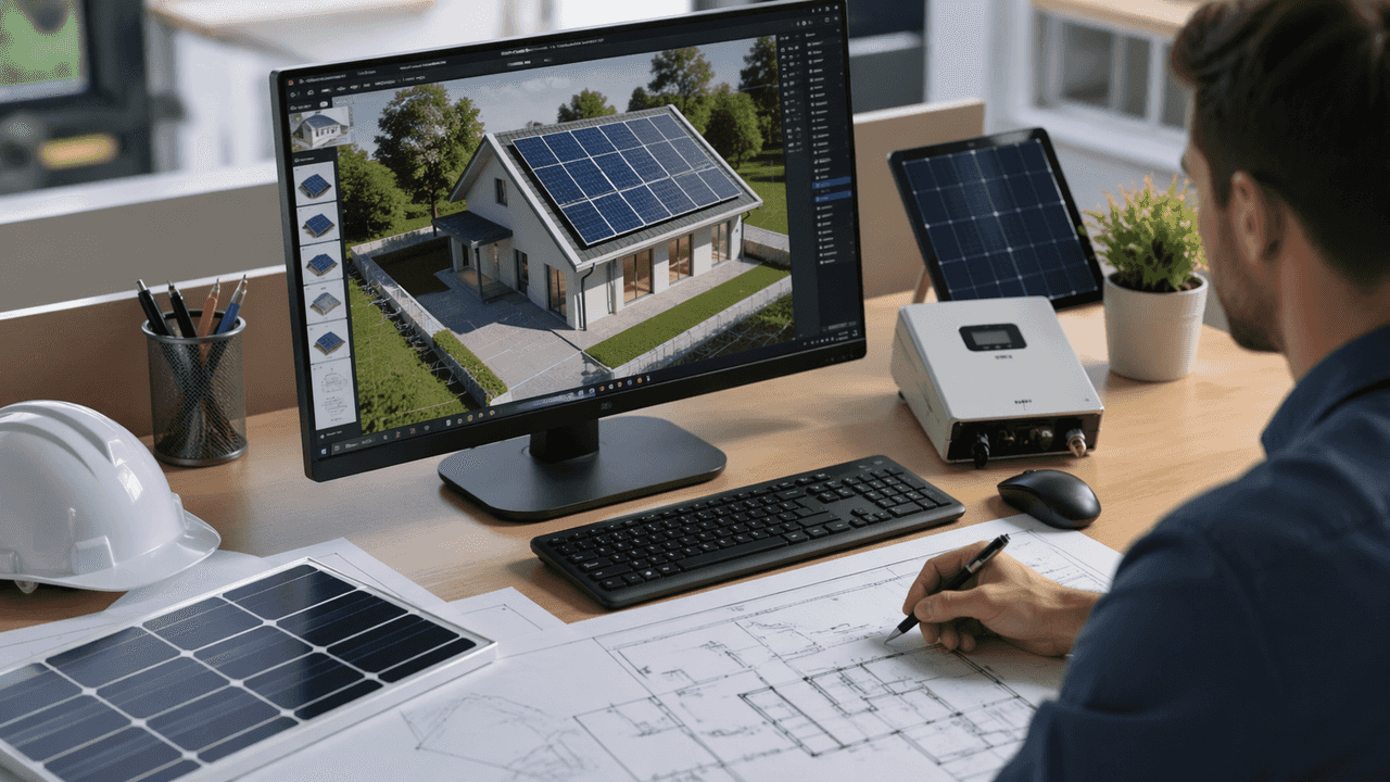 Custom solar panel system design with layout and inverter planning