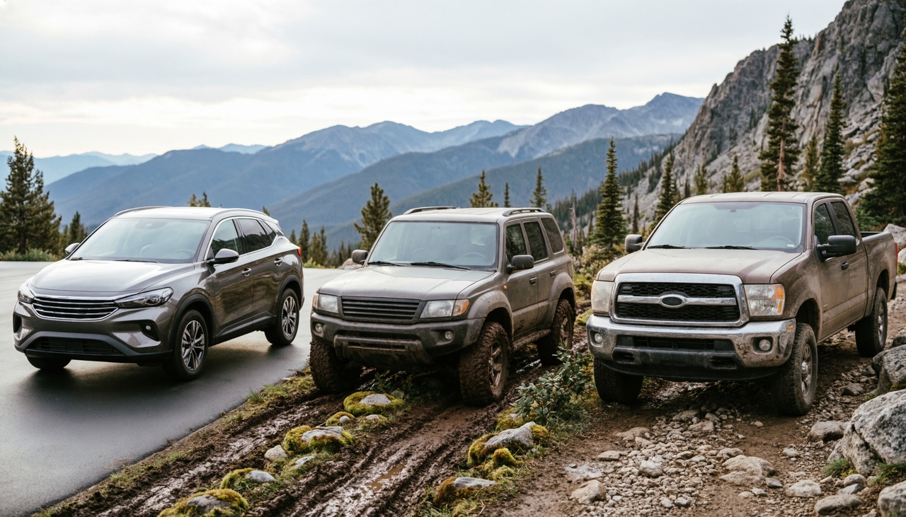 Comparison of AWD, 4WD, and 4x4 vehicle systems for different driving conditions