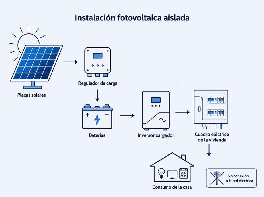 Esquema de instalación fotovoltaica aislada
