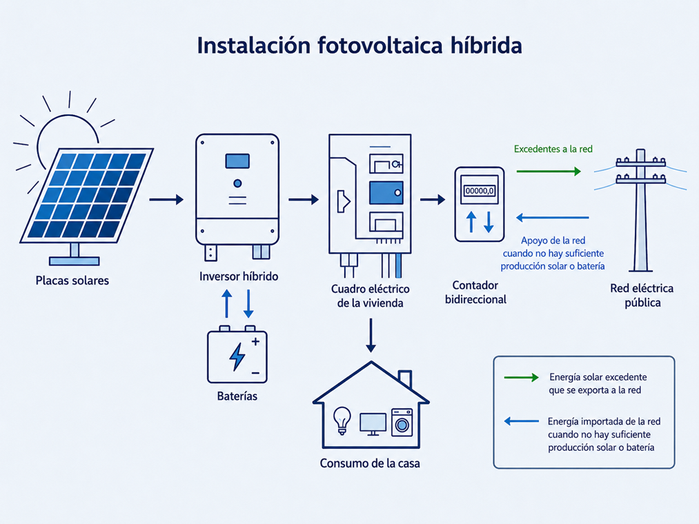 Esquema de instalación fotovoltaica híbrida