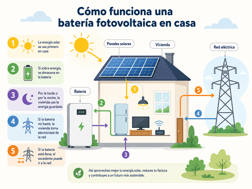 Cómo funciona una batería fotovoltaica en casa