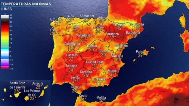 Previsión de temperaturas durante una ola de calor en España