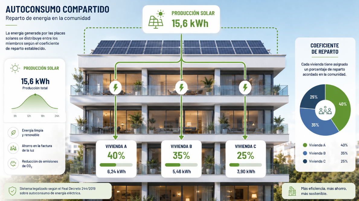 Reparto de energía en un sistema de autoconsumo compartido