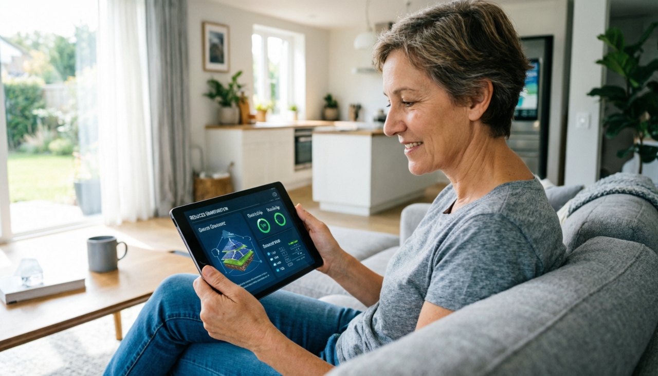 Women looking at the application to bill savings and long-term household energy benefits