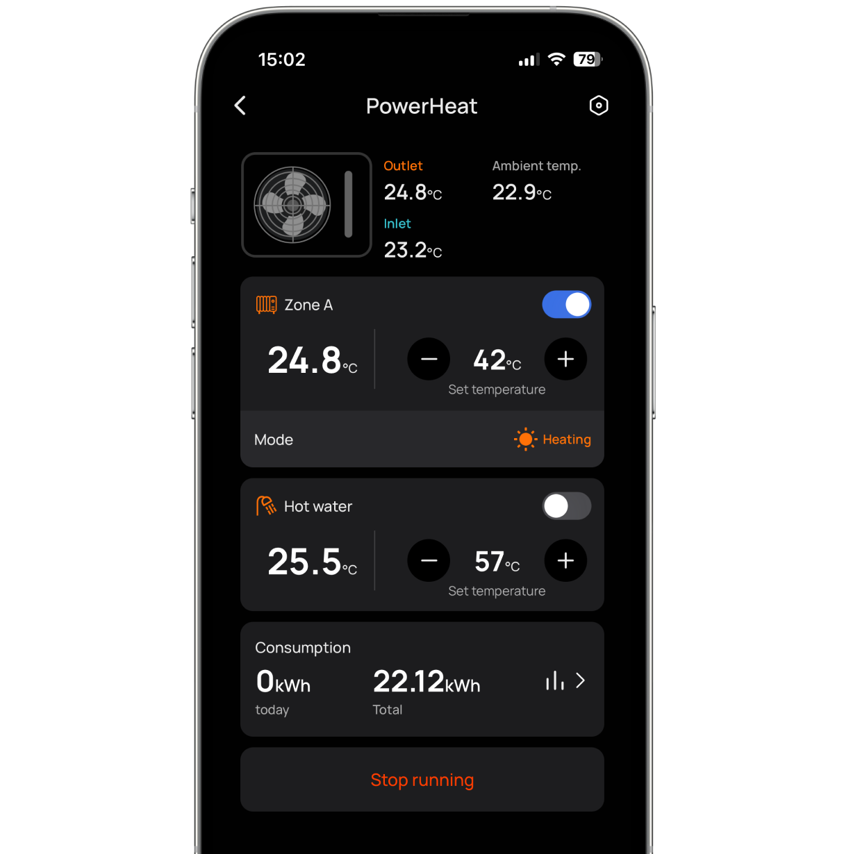 Adjust room temperature and hot water settings